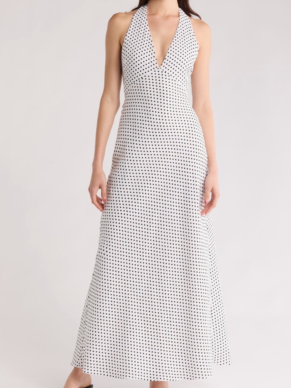 Reformation Delilah linen White and Black Polka Dot halter Maxi Dress